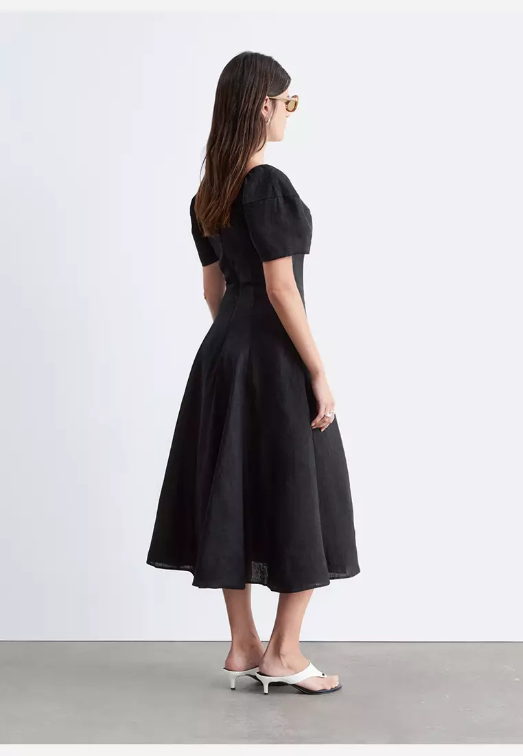 Flared Linen Midi Dress