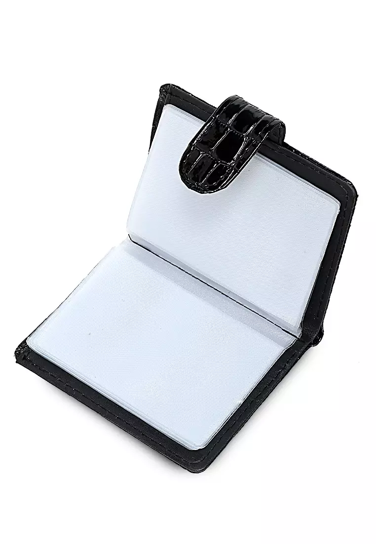 Dompet Kartu Motif Croco Detail Snap Kancing Card Wallet Wanita - Hitam