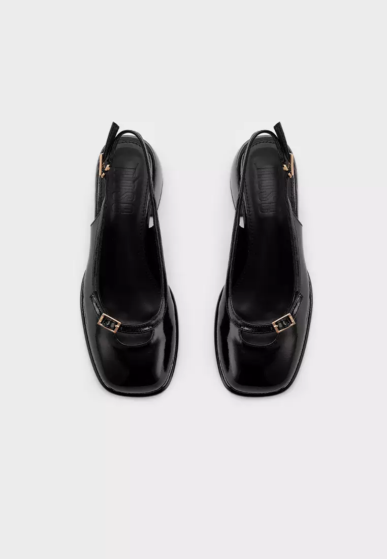 STEP-WIDE SQUARE TOE SLINGBACK CHUNKY HEEL