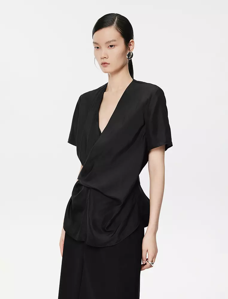 V-Neck Twist Knot Short Sleeve Shirt