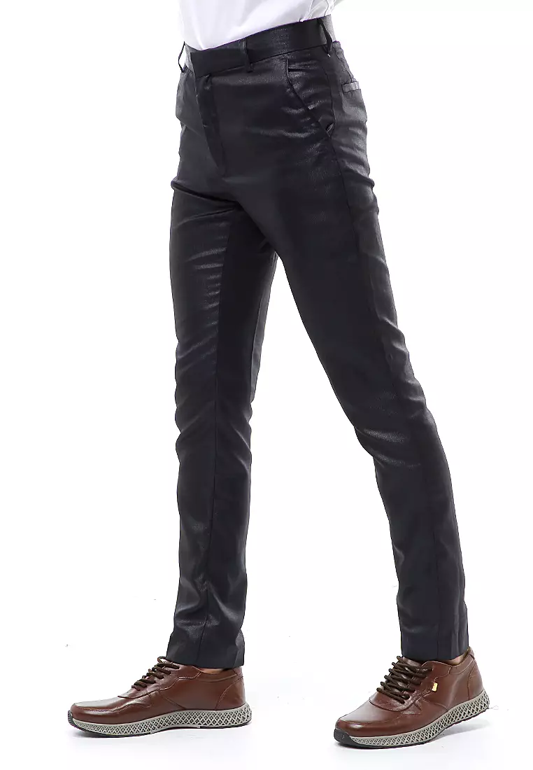 Locko Celana Panjang Formal Metalik Pria Slim Fit Material Wool ORIGINAL - Dark Blue