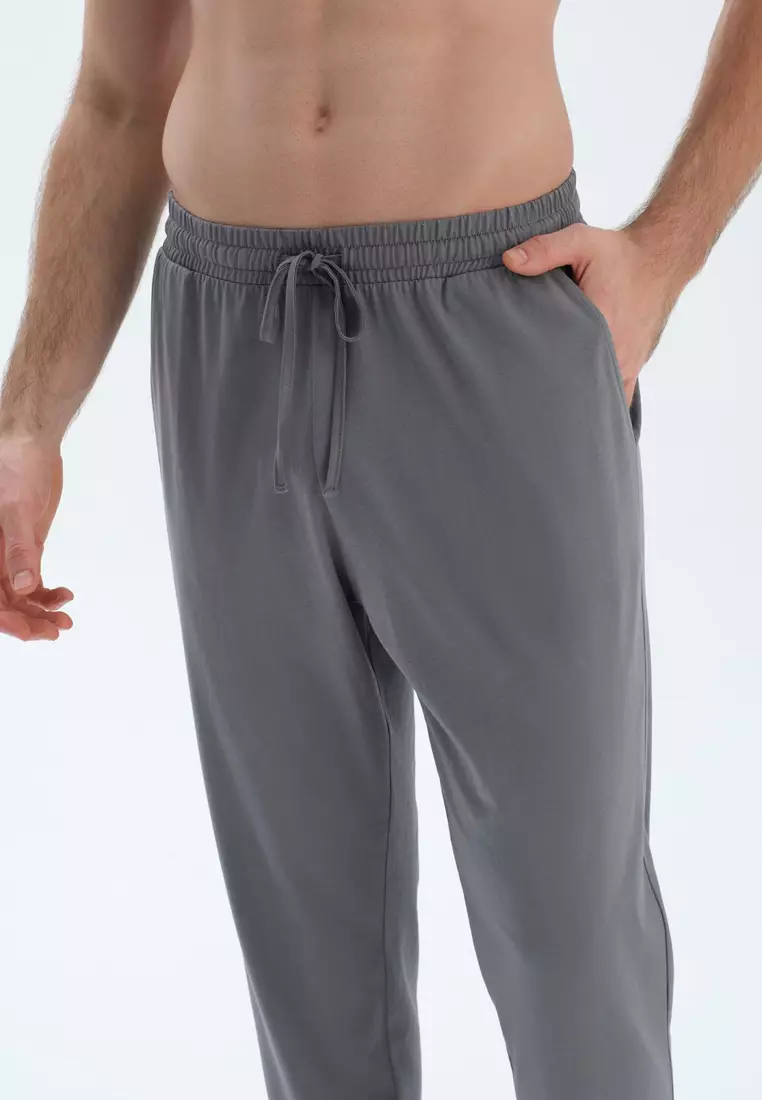 Light Grey T-Shirt & Trousers, Slogan, Crew Neck, Regular, Long Leg, Short Sleeve Sleepwear for Men