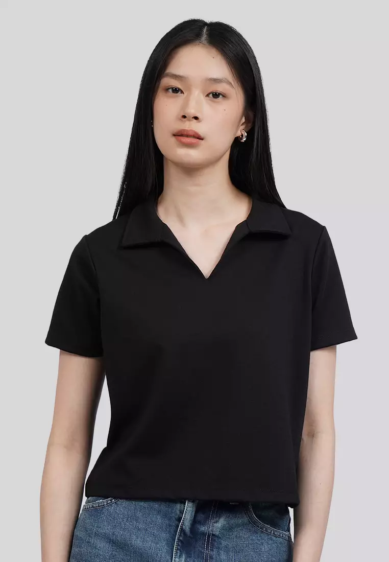 Short Sleeve Crop Polo Shirt