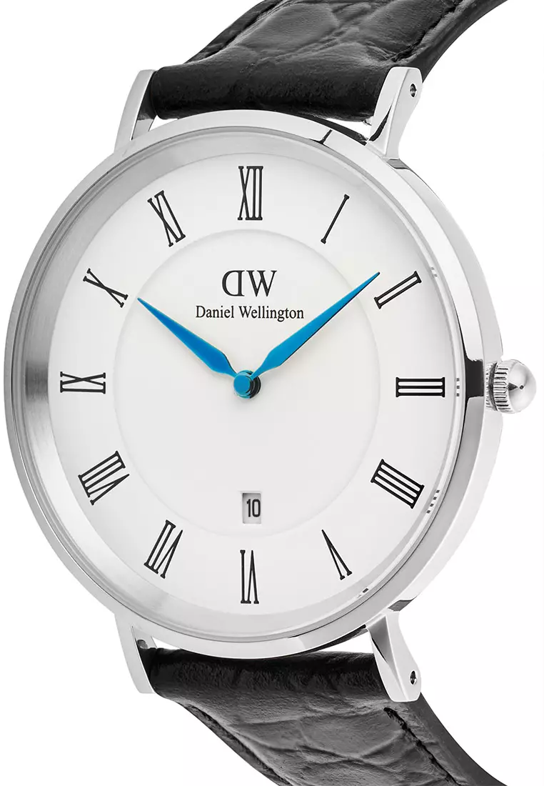 Classic 40mm Roman Numerals Date Black Croc Belly Silver - Men Watch stainless steel Leather strap watch DW Official Authentic Original 男士手錶 不銹鋼 真皮 手錶 DW 官方 正品