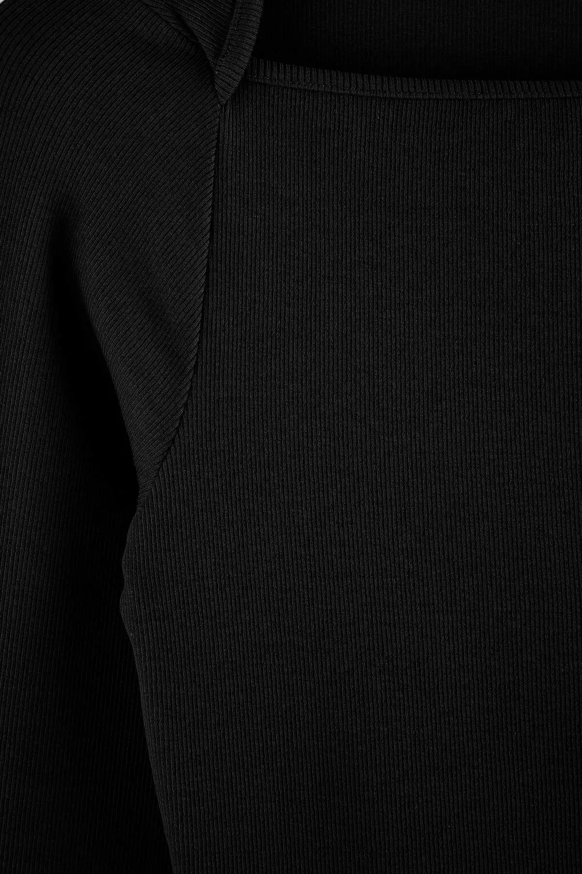 Black Plain Fitted/Body-Fitting Boat Neck Three-Quarter Sleeve Cotton Camisole Knitted Blouse