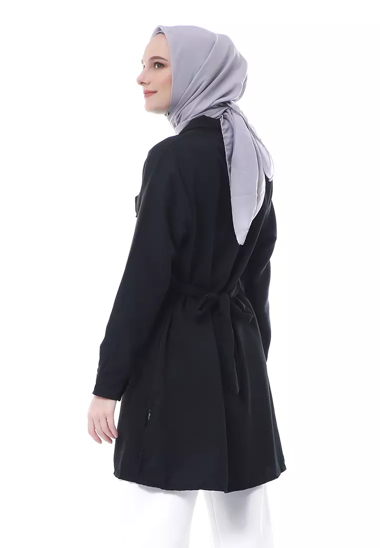 Babyla Long Tunik Pakaian Atasan Muslimah Wanita Motif Polos - Hitam