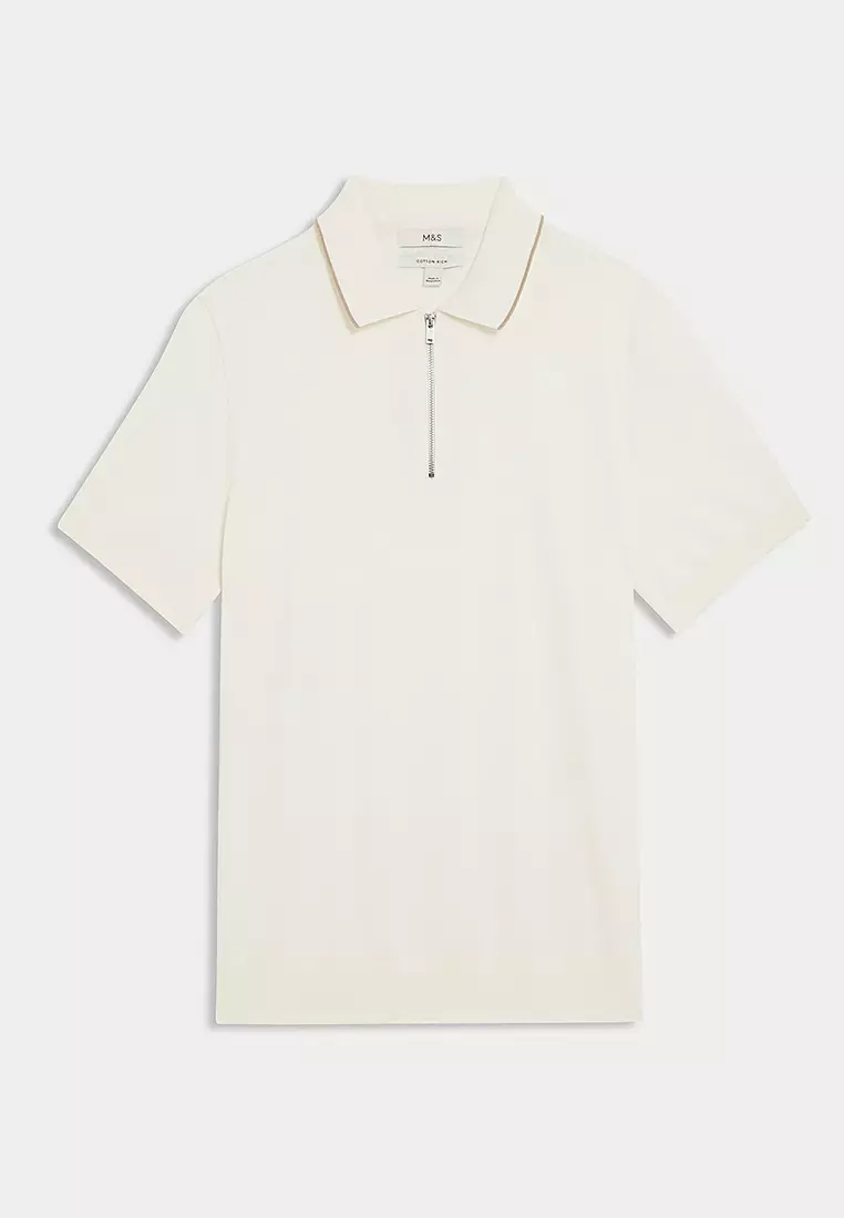 Cotton Rich Half Zip Knitted Polo Shirt