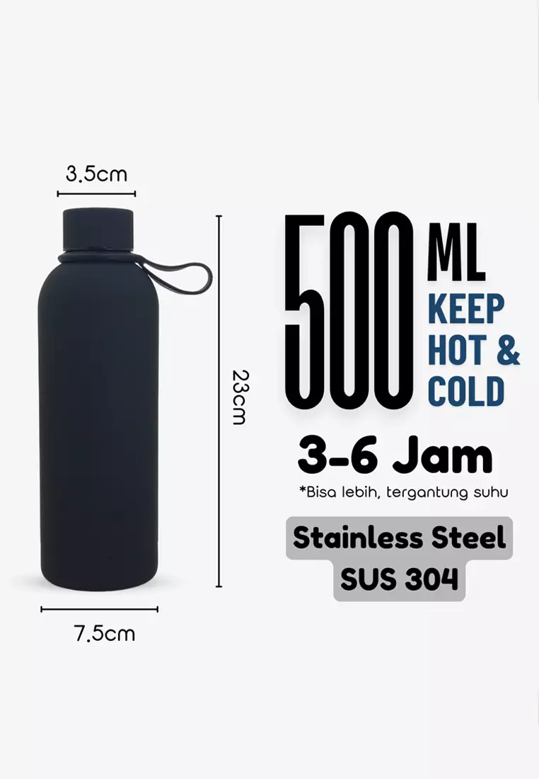 Wakakids Botol Minum Termos Stainless Steel Vacuum Tumbler Casual Simple Polos Doff 500ml K1285 Venrc Putih