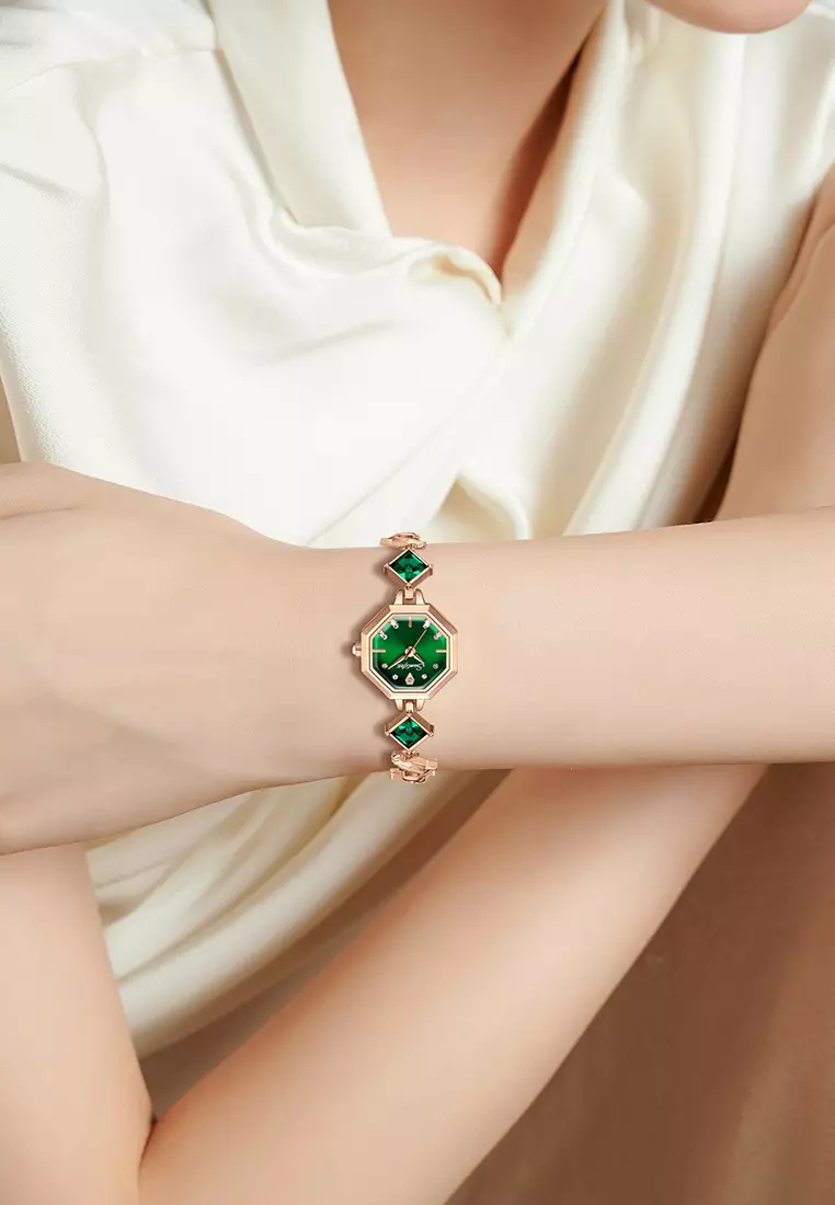 Jam Tangan Wanita 8015 Original Berlian Tali Gelang Korean Style Jam Tangan Cewek rosegreen