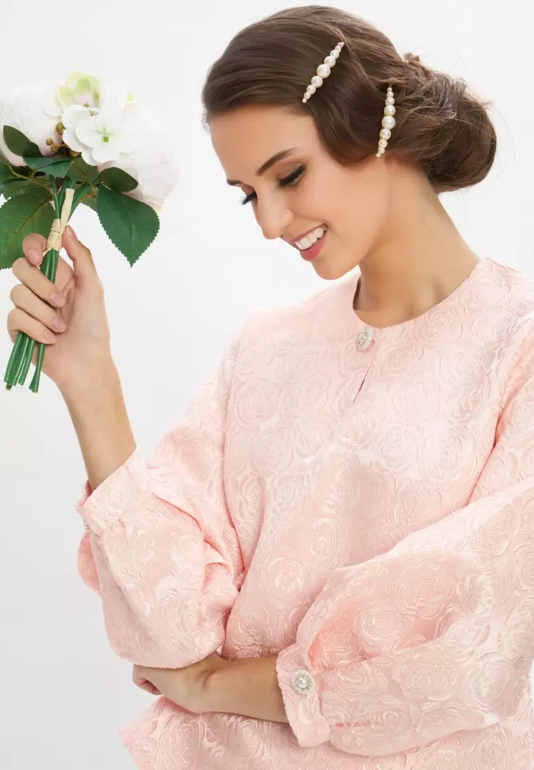 Jacquard Pink Top & Skirt Modern Kurung Kedah Hari Raya