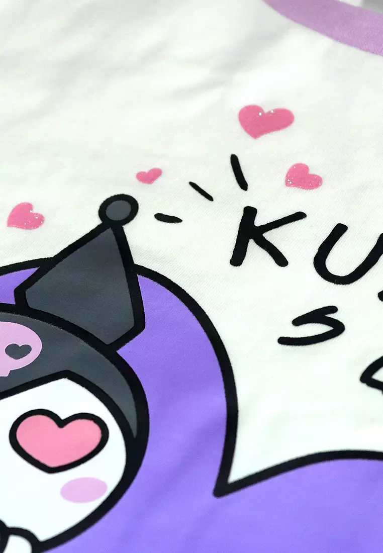 Girls Licensed Graphic Ringer T-Shirt "Kuromi Heart Eyes"