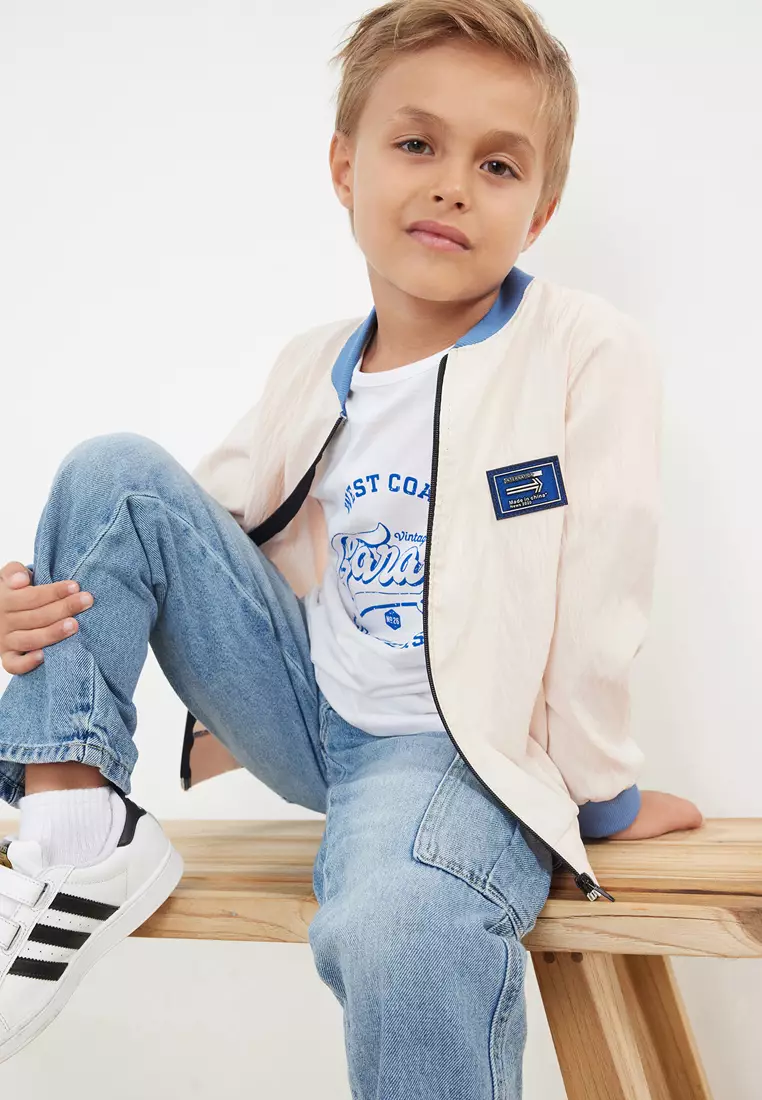 Slogan Print Jacket with T-Shirt Set