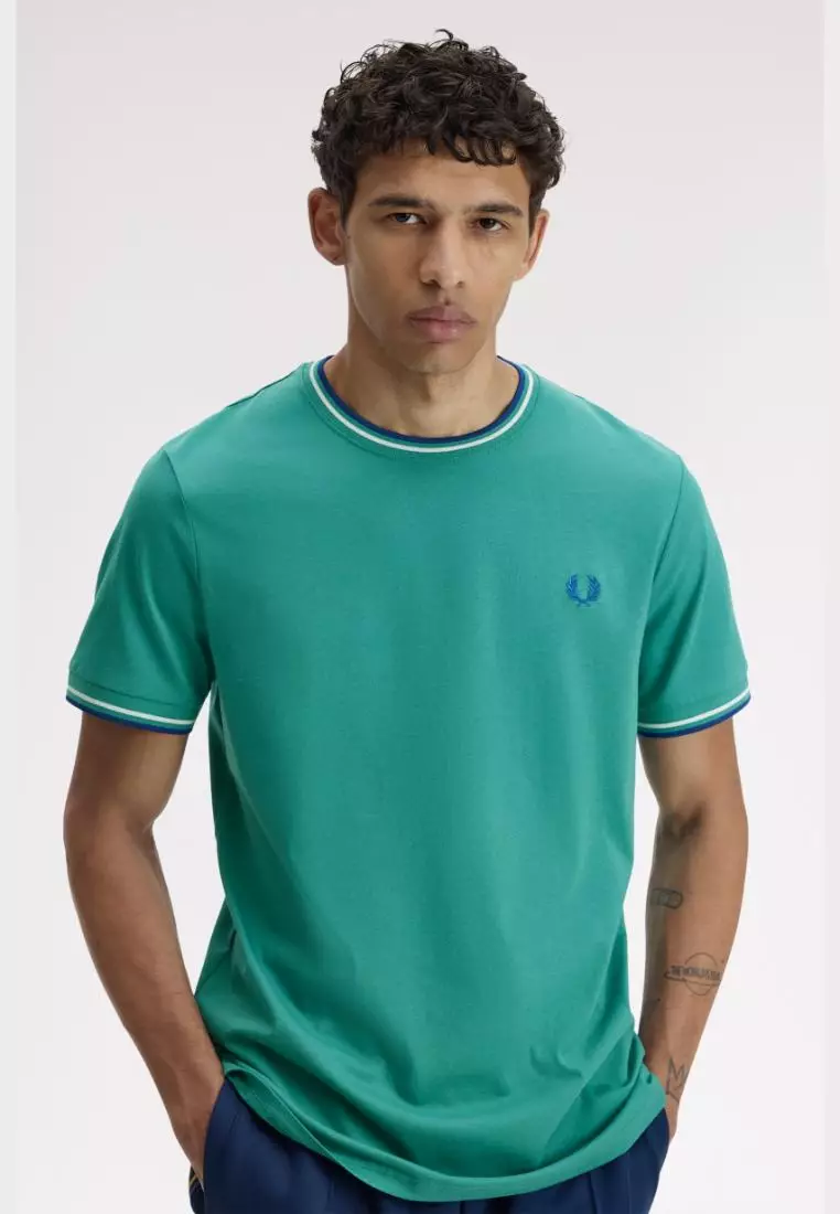 Fred Perry M1588 Twin Tipped T-Shirt (Deep Mint / Snow White / Soho Eclipse)