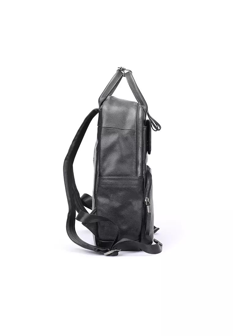 Men's Retro Plain Cow Leather Business Backpack