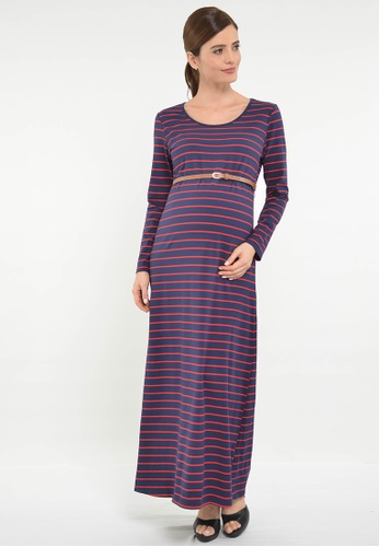 Buy 9months Maternity Red Striped Long Sleeve Belted Maternity Maxi