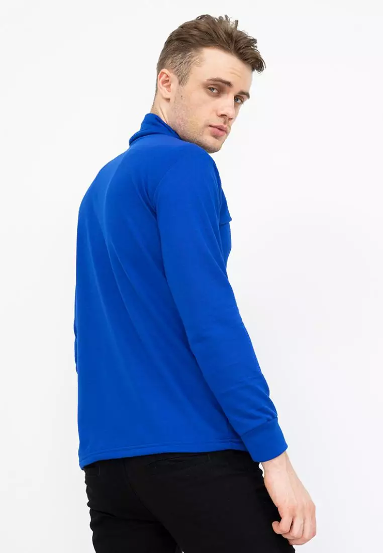 Turtle Neck pria lengan panjang biru kaos kerah tinggi slim fit houseofcuff