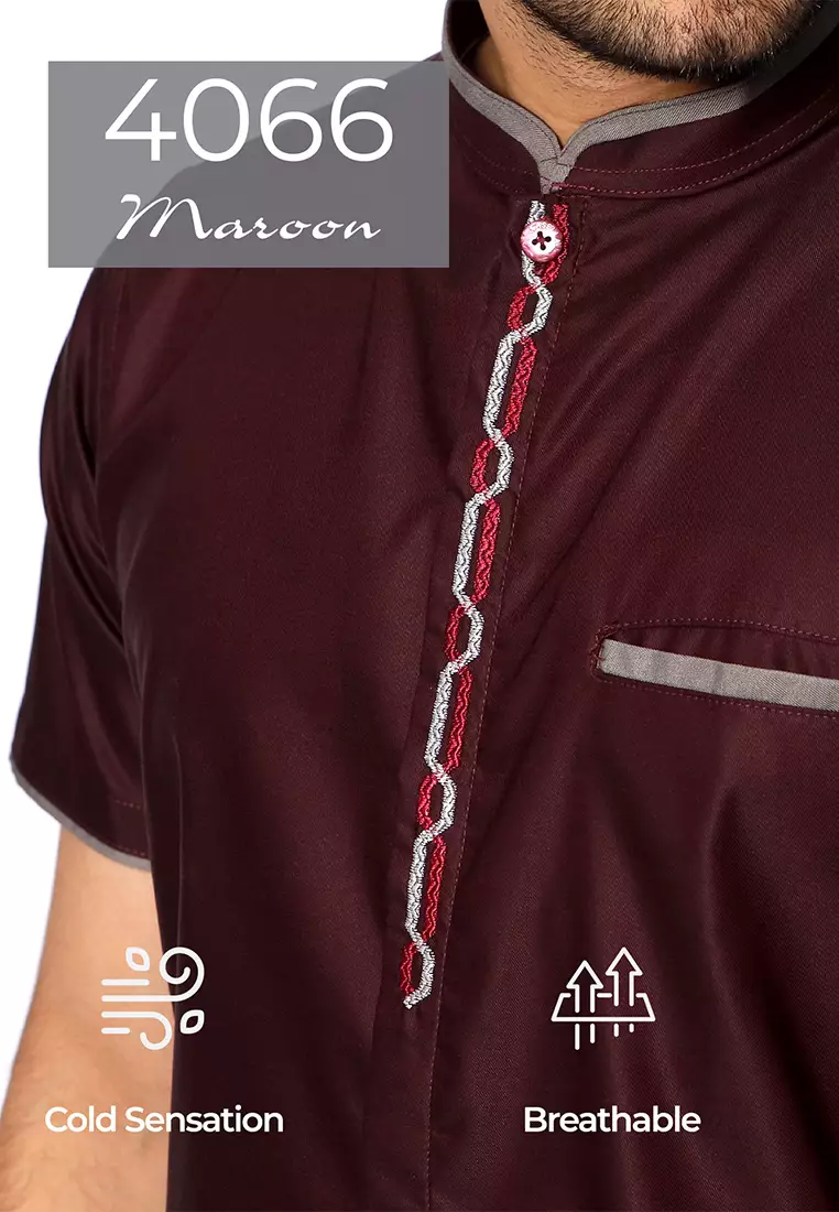 Casella Baju Koko Pria Lengan Pendek Premium | Baju Koko Nasser Embroidery Muslim Dewasa 4066 Maroon