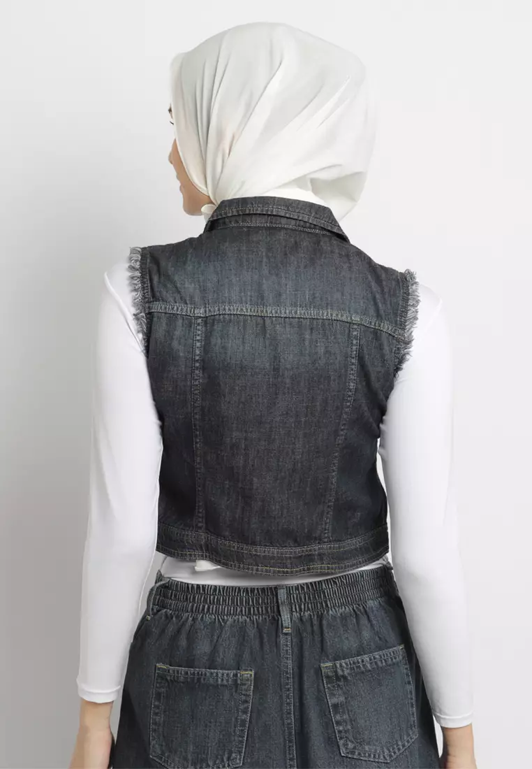 Flamoush Quensi Navy Crop Outer Wanita