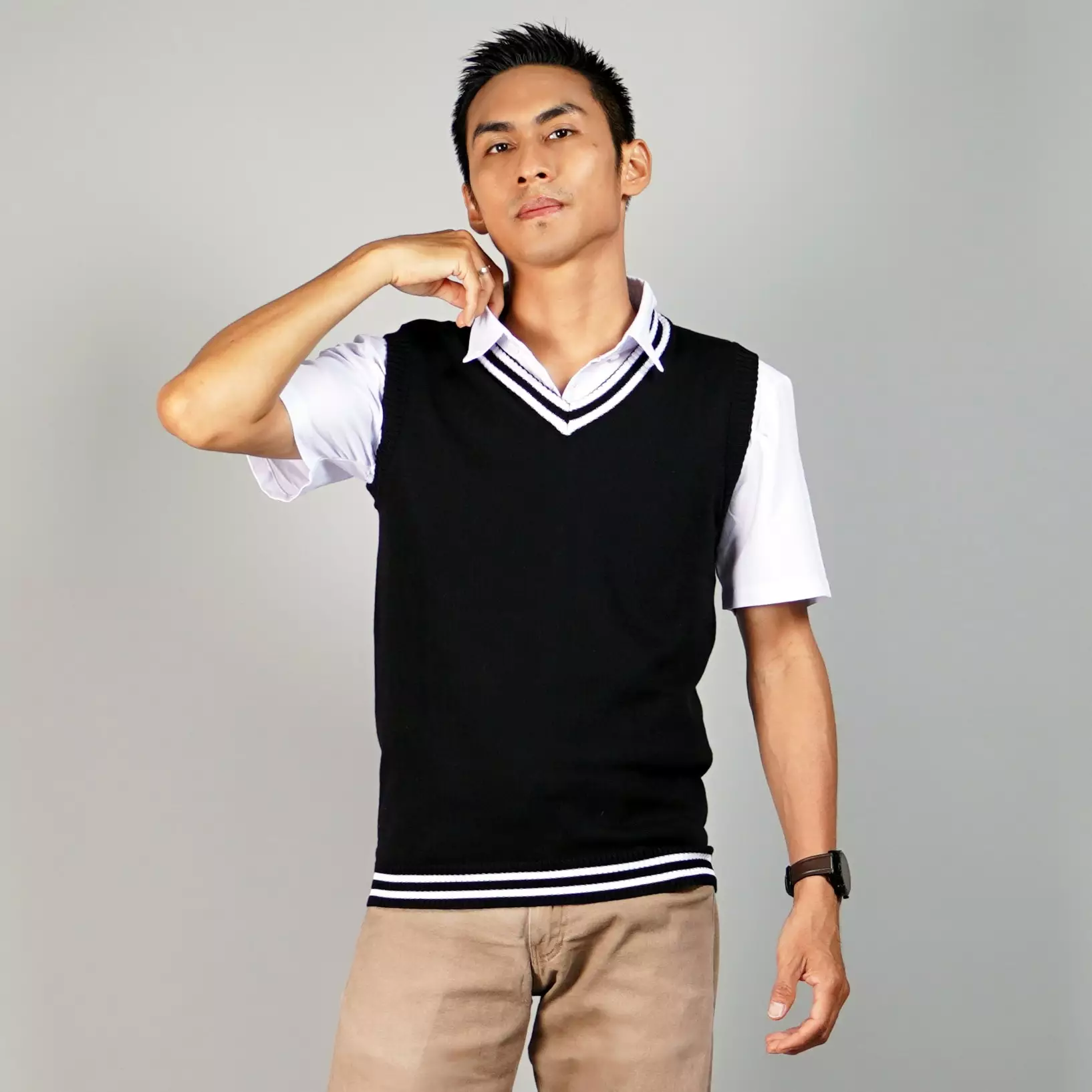 VICKO Knit Vest Pria Rompi Rajut Pria Rompi Pria Rompi Seragam - HITAM