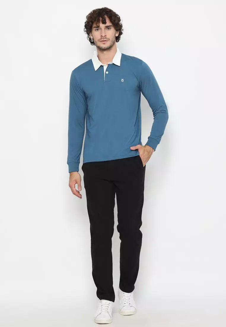 Matsuda Kaos Rugby Polo Shirt Pria Lengan Panjang Fujidera