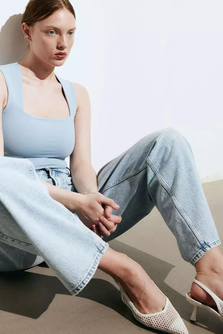 Square-neck jersey top