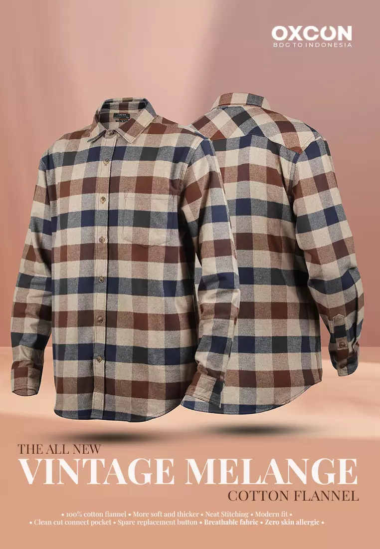 OXCON Vintage Melange Flannel AUTHENTIC Extra Comfort long Sleeve Shirt