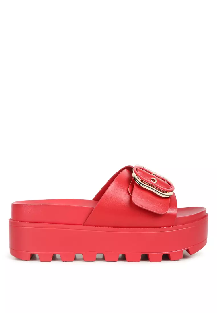Discount on London Rag  shoes - SKU: Red Lug Sole Flatform Sliders