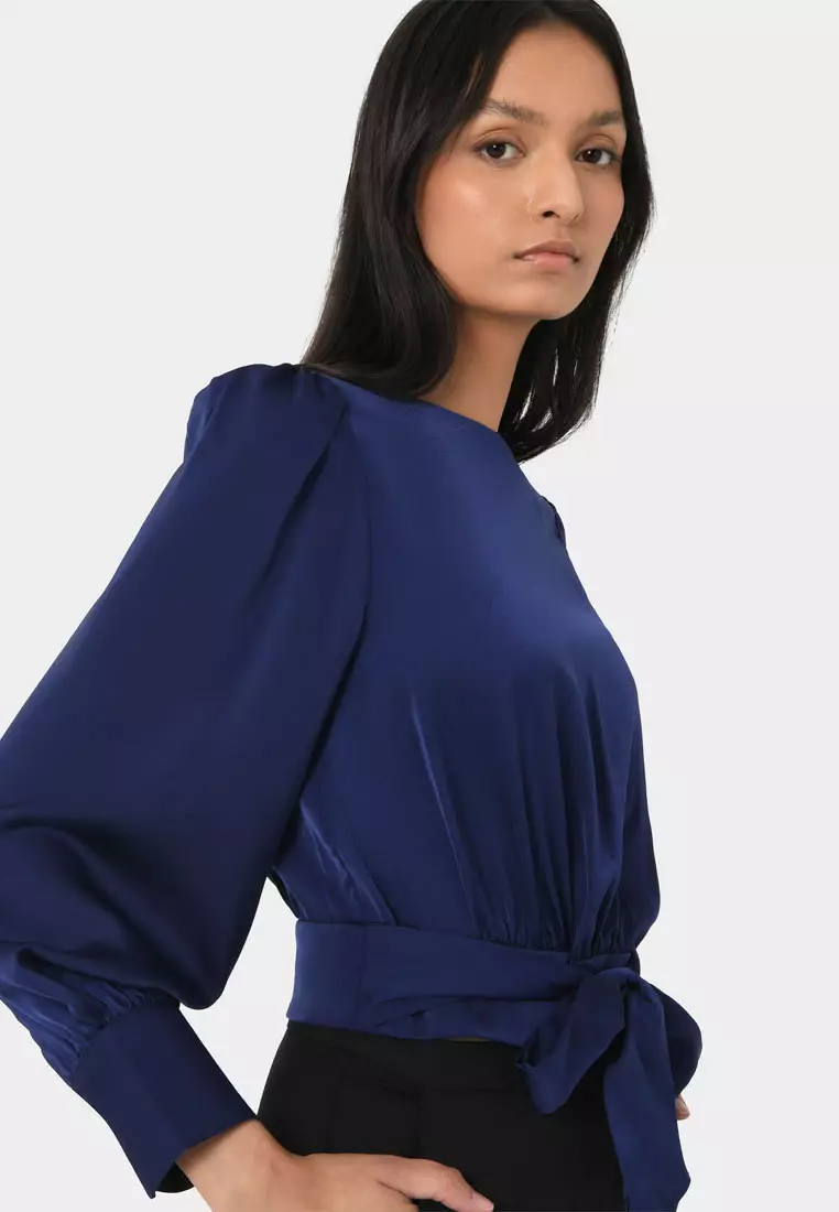 Lorinda Tie Waist Satin Blouse