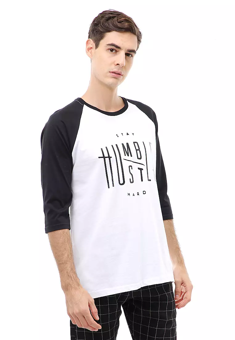 Jack T-Shirt Atasan Kasual Kaos Pria Stay Humble Long Sleeve Material Cotton ORIGINAL - Black White