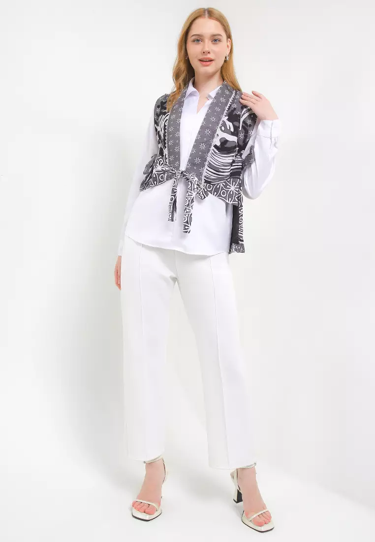 Outer Atasan Vest Batik Crop Wanita Damona Katun Premium Grey