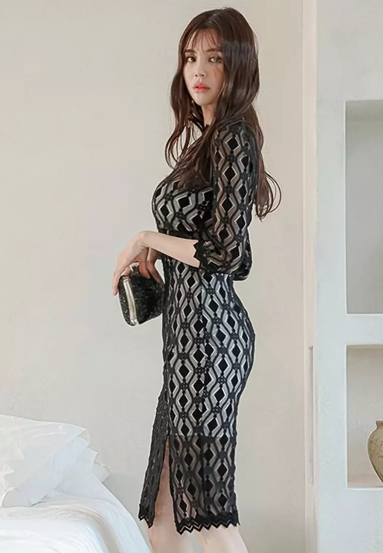 Buy Sunnydaysweety Sexy Lace Wrap Hip Show Waist One-Piece