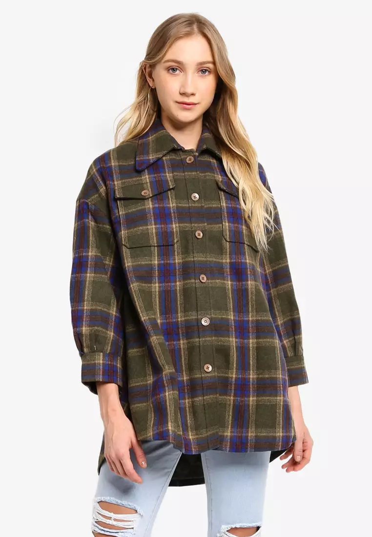 Checked oversized coat top