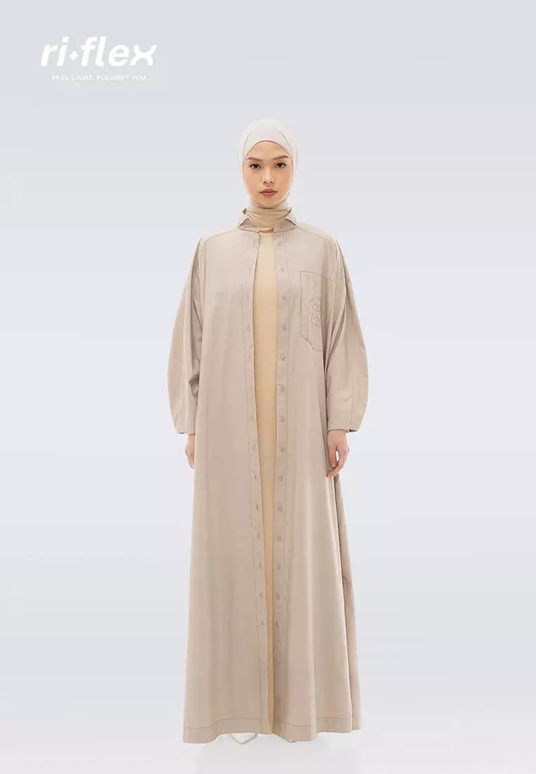 Ria Miranda Beige Comfy Long Sleeve Dress