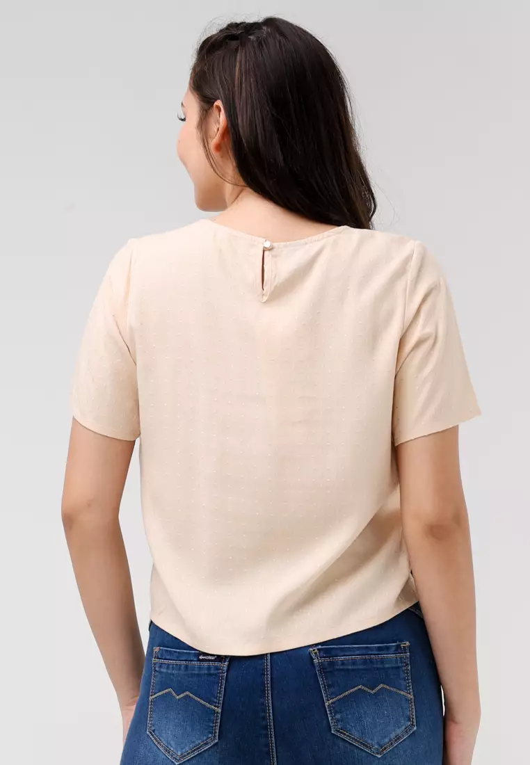 Textured Woven Short Sleeves Blouse