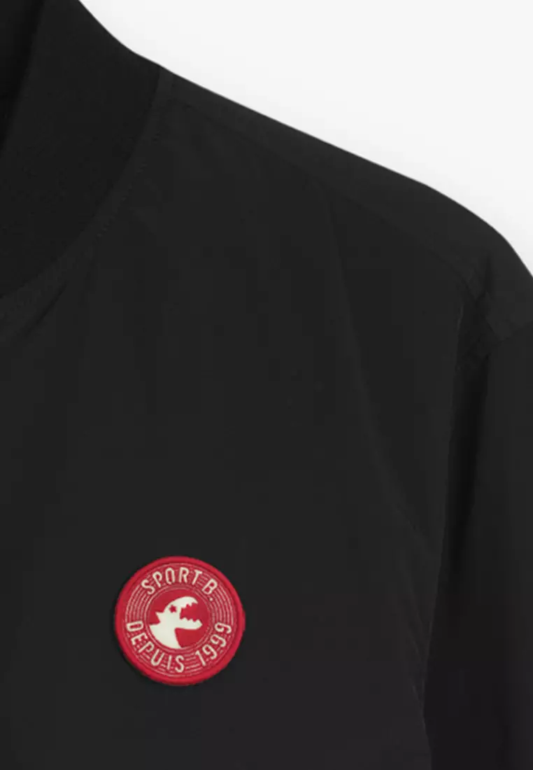 Women's Black Polyester DINO Badge Bomber Jacket