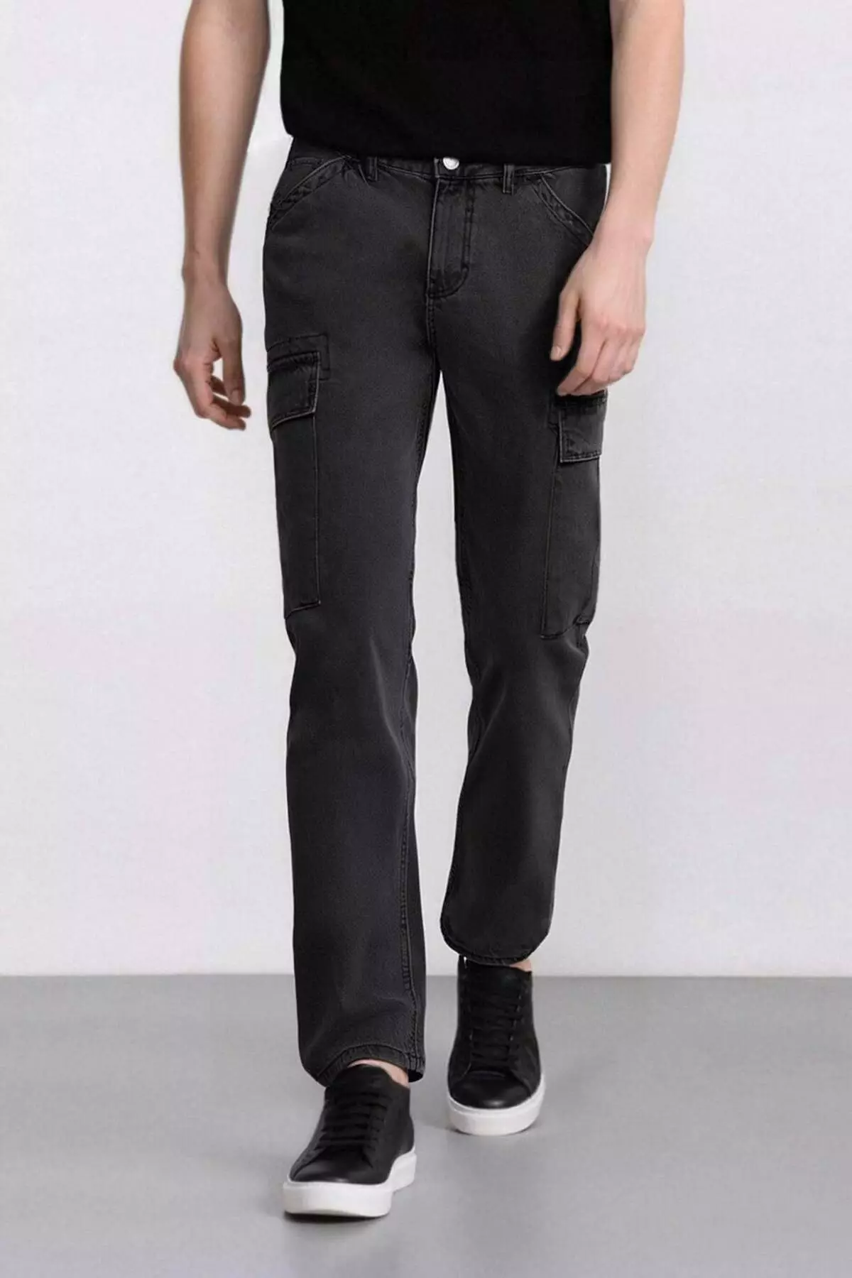 100% Cotton Relax Fit Comfortable Cut Straight Leg Cargo Pocket Jean Pants F2372Ax25Sp