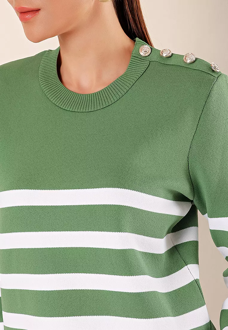 Button Detail Striped Sweater