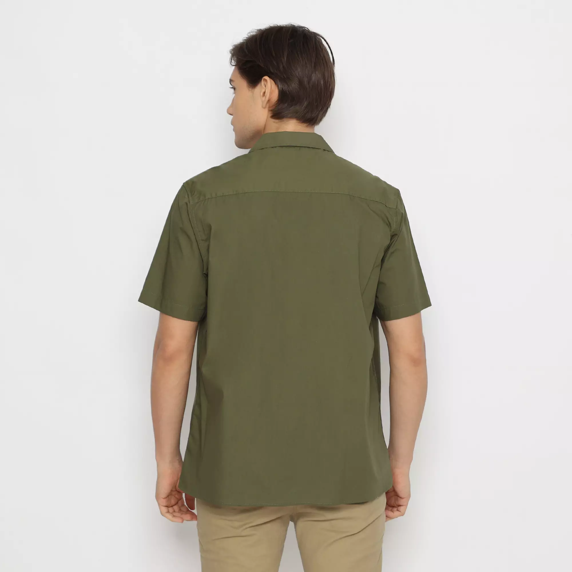 Platini Kemeja Polos Pria Kerah Hawai Katun Hijau Army 73404