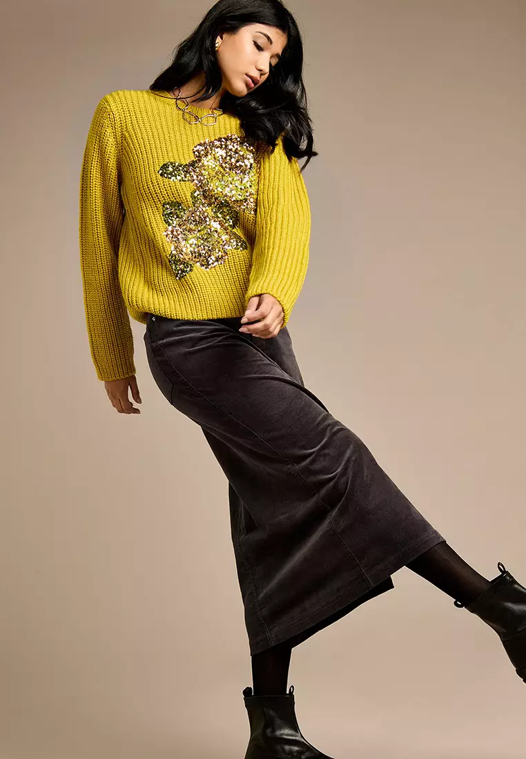 Danica Charcoal Cord Midi Skirt