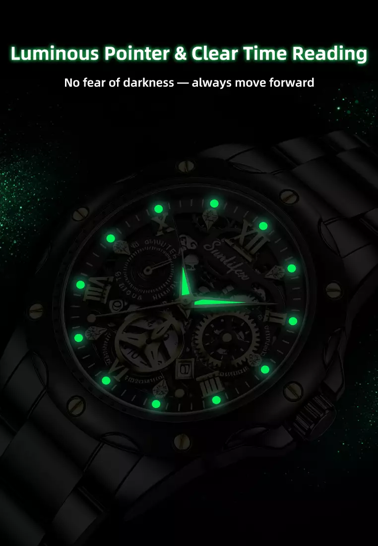 Jam Tangan Pria Kuarsa Luminous Tanggal Kasual Tali Stainless Steel Jam Tangan Cowok 8080 allblack