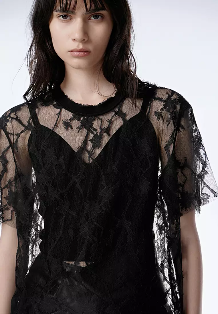 Round Neck Lace Casual Short Sleeve T-Shirt