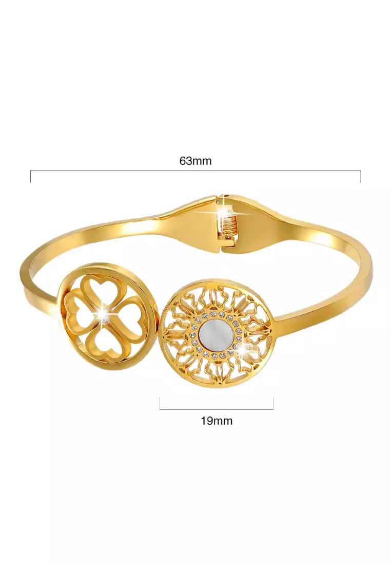 Artistic Floral Hinged Bangle-Gold/Clear