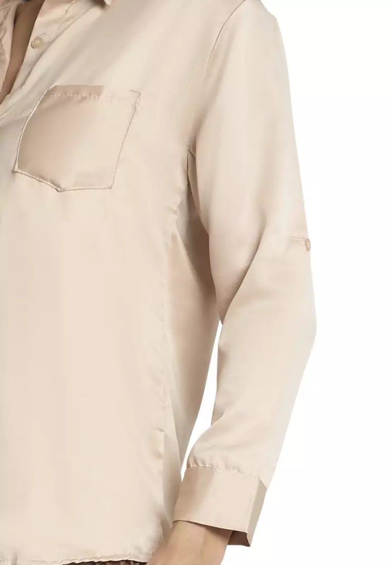 Uchenna Kemeja Lengan Panjang Shirt Plain Atasan Wanita Baju Kerja Regular Fit - Mocca