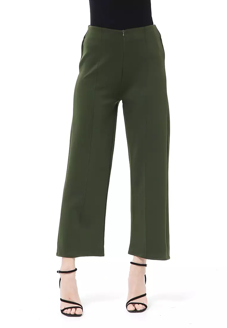 Stella Celana Kerja Wanita Long Pants Kulot Simple Design Material Scuba ORIGINAL - Army Green