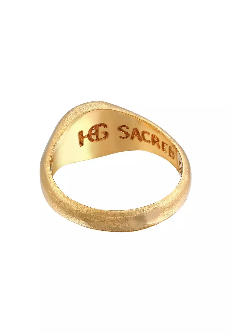 EXCLUSIVE Cincin Perhiasan Perak 925 Unisex Signet Sacred Sun Gold Plated