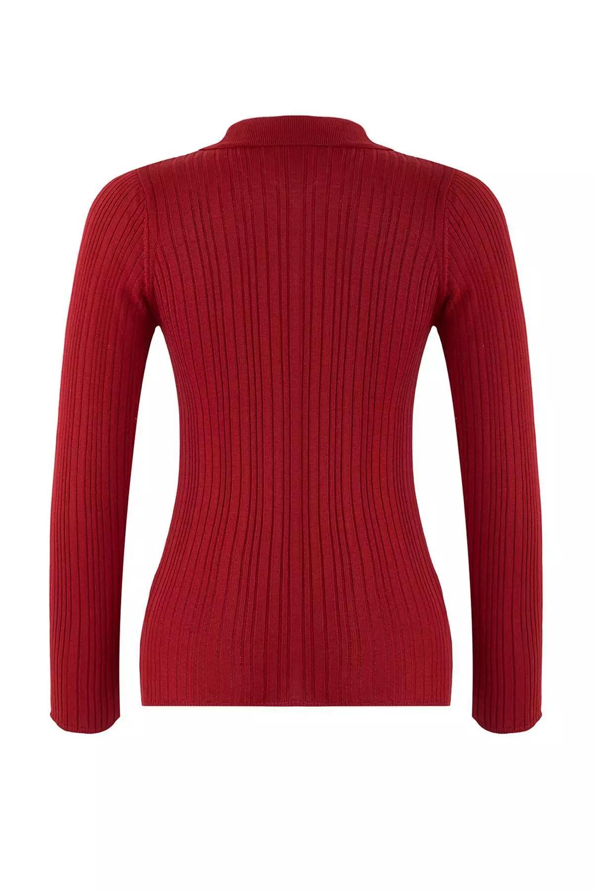 Burgundy Mercerized Look Ribbed Polo Neck Knitwear Cardigan