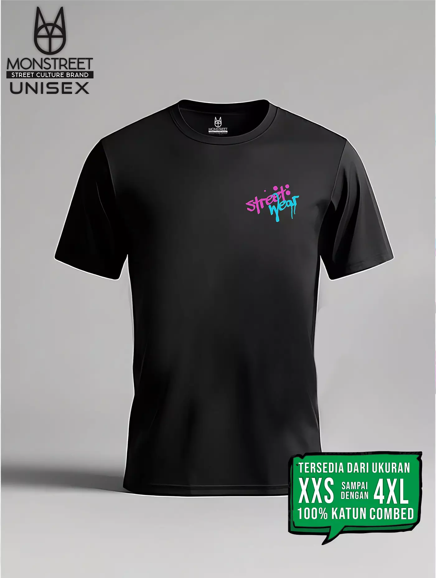 Monstreet Kaos Katun Combed 24S Grafis Reguler Fit Hitam Tshirt UTR133 Cotton Combed 24S Graphic Tshirt Regular Fit Black Tshirt