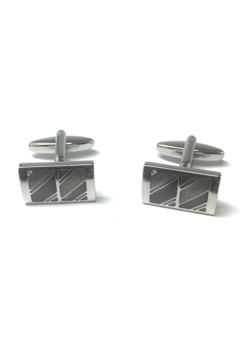Splice Cufflinks Rectangular Grey & Black Striped Cufflinks SP744AC21ABUSG_1