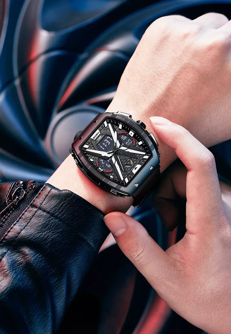 Jam Tangan Pria Original Multifungsi Analog & Digital Anti Air Tali Silicone Jam Tangan Cowok Blacksilver