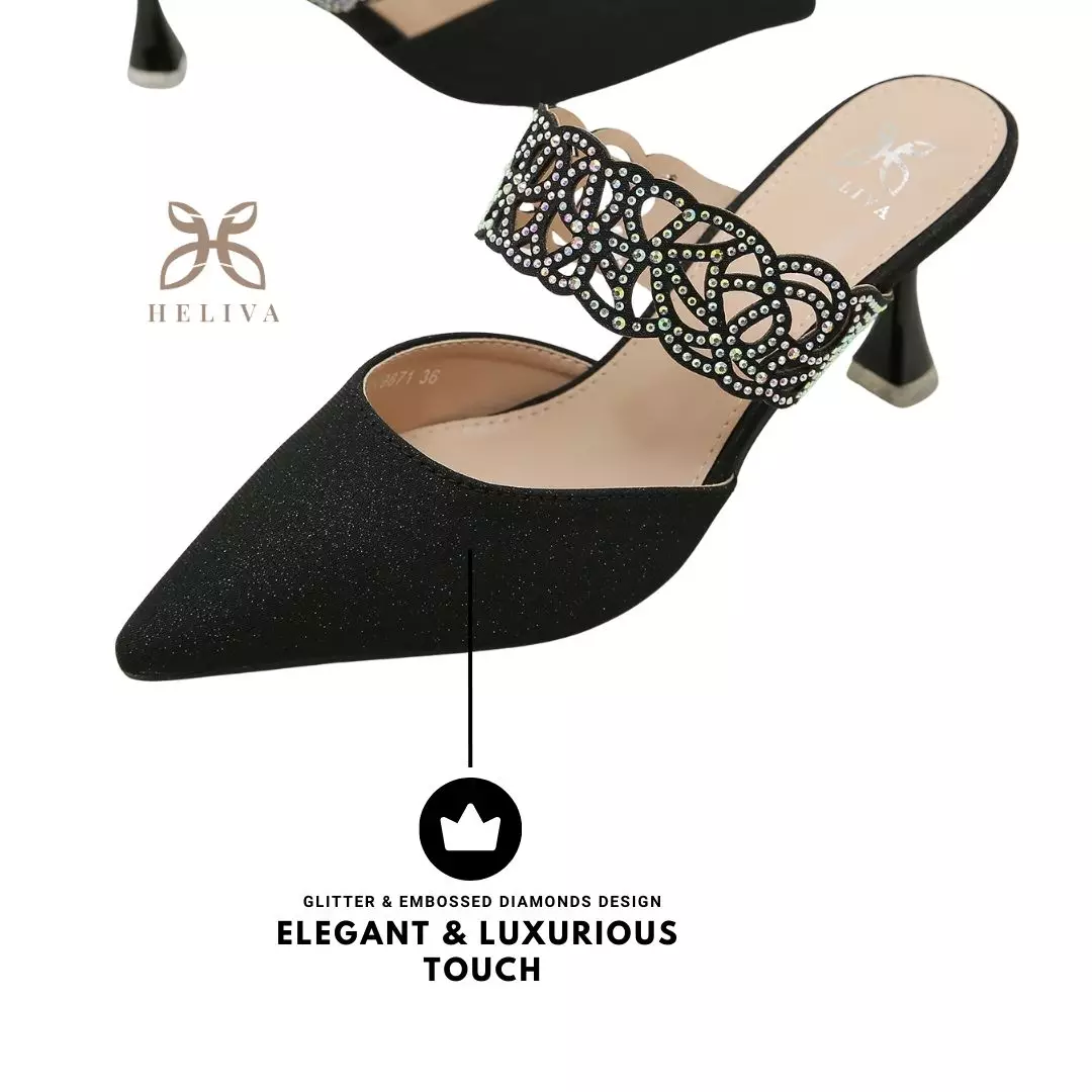 Heliva Lucia Women Heels Satin Glitter Sling Jewel Accessories